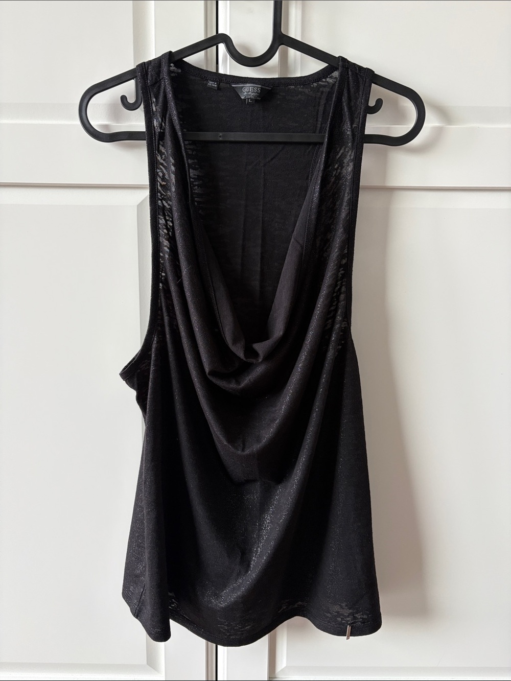 Guess Black Draped Cowl Neck Sleep Tank Top